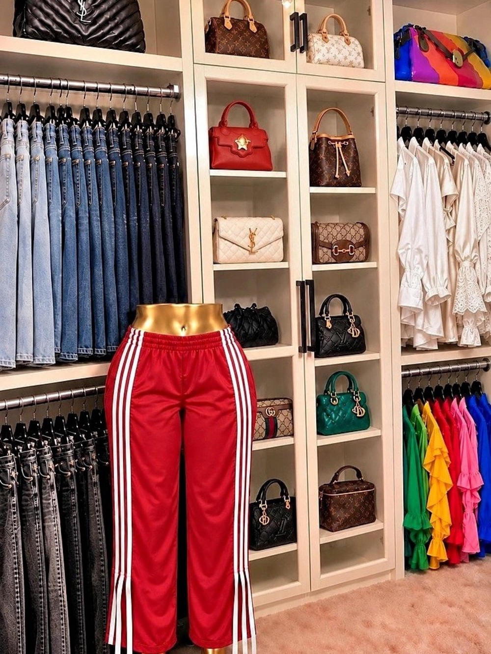 Red & White Striped Track Pants
